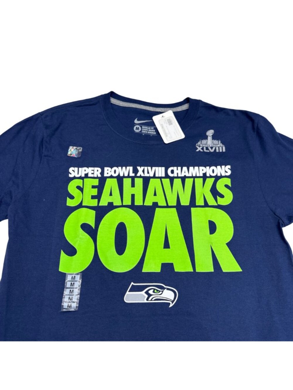Nike Seattle Seahawks SOAR Super Bowl XLVIII Champions SS T-Shirt Navy M NWT - Picture 3 of 6